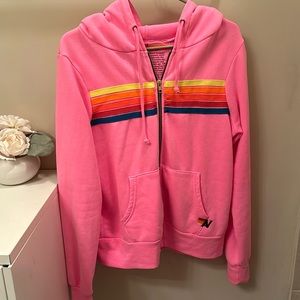 aviator nation 5 stripe pink zip up jacket size small